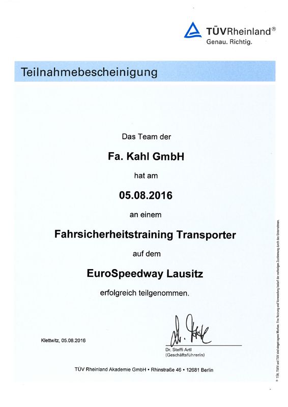 2016-08-05 Teilnahmebestätigung Team Firma Kahl GmbH