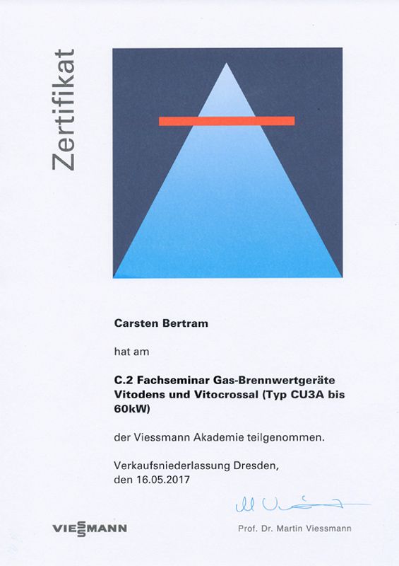 2017-05-16 Zertifikat Fachseminar Gas Brennwertgeraete Carsten Bertram